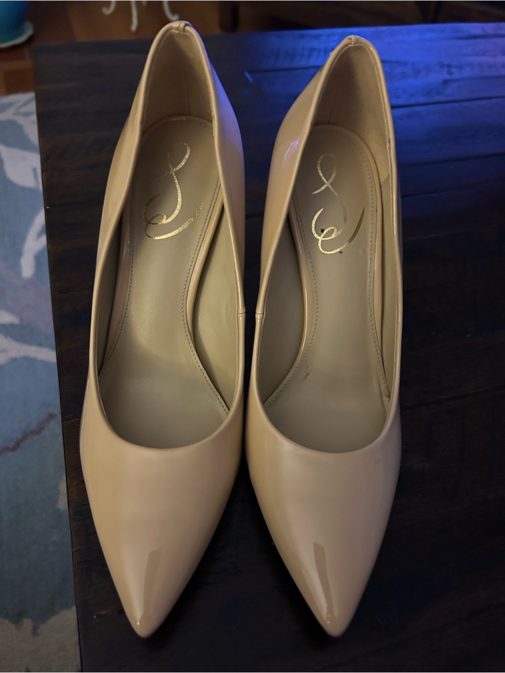 Sam Edelman Patent Pointed-Toe Pumps in Nude Beige